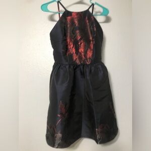 XTRAORDINARY COCKTAIL PARTY DRESS BLACK REDBOLD FLORAL ROSES TOP FULL SKIRT